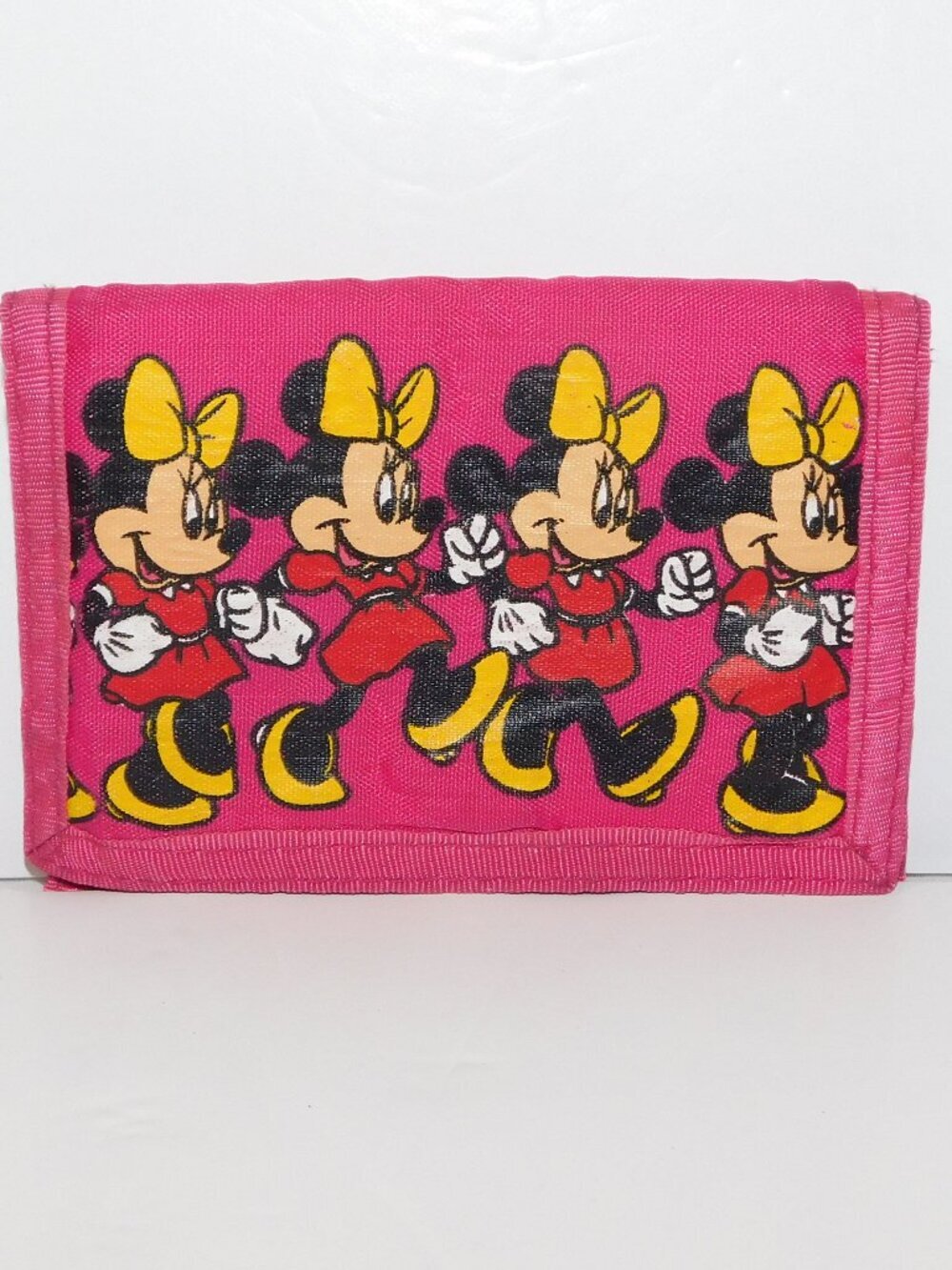 VTG Disney Minnie Mouse Print Fuchsia Pink Tri Fold Nylon Kids Walled